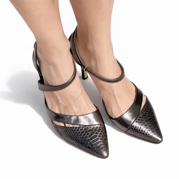 Sam Edelman Othello Snake-Embossed Slingback Heels Metallic Bronze Size 9.5 - Picture 9 of 12